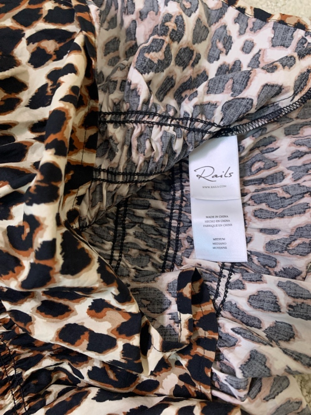 Rails Nala Leopard Peplum Top Smocked Animal Print Long Sleeve Brown Women’s M - Picture 7 of 7